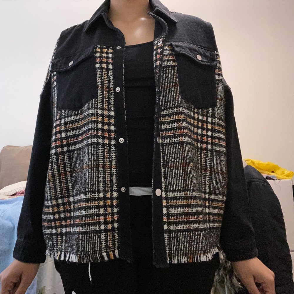 Oversized jean and wool jacket (Zara)